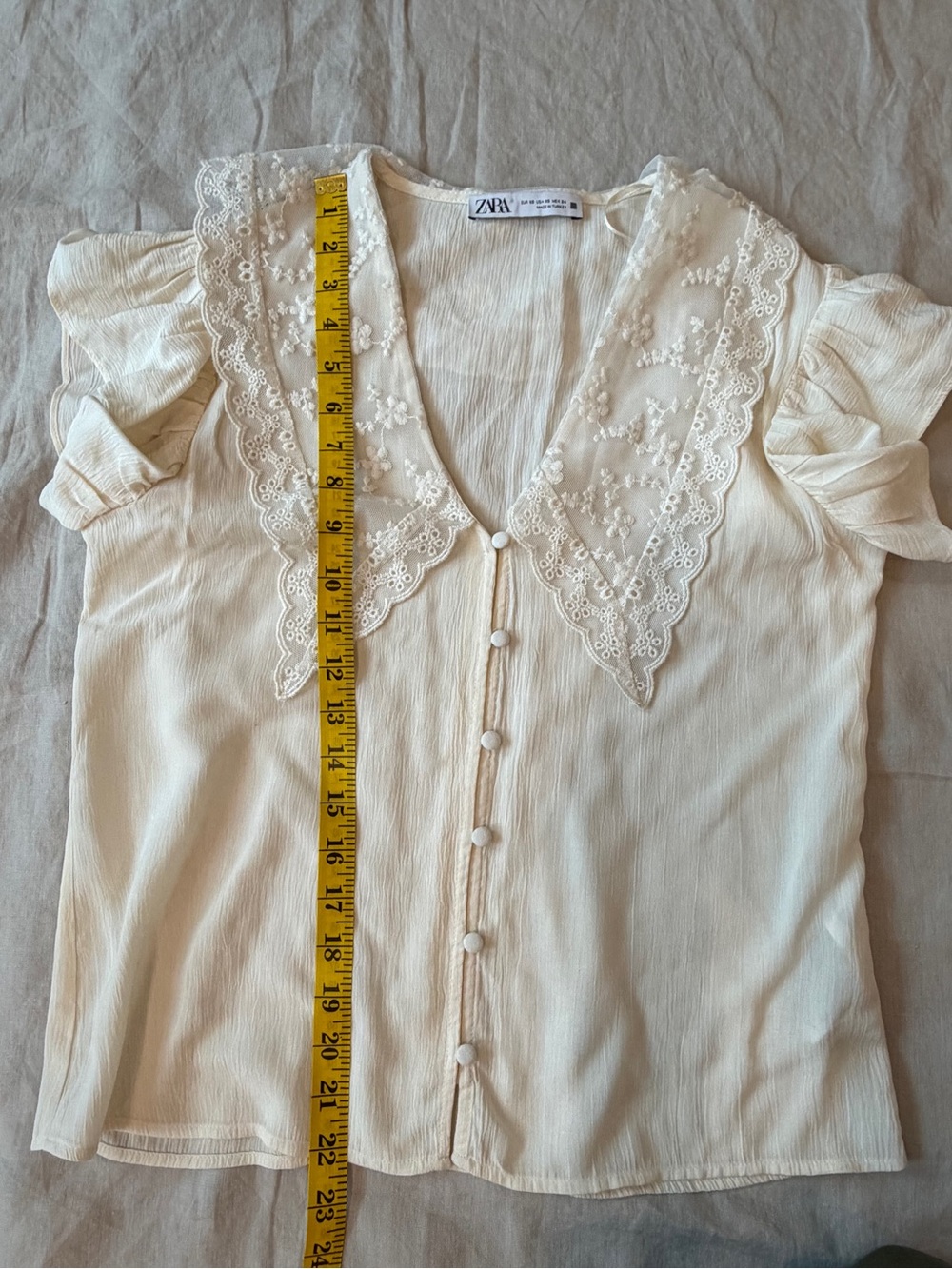 Zara Cream Lace Collar Button-Front Blouse - Picture 10 of 12